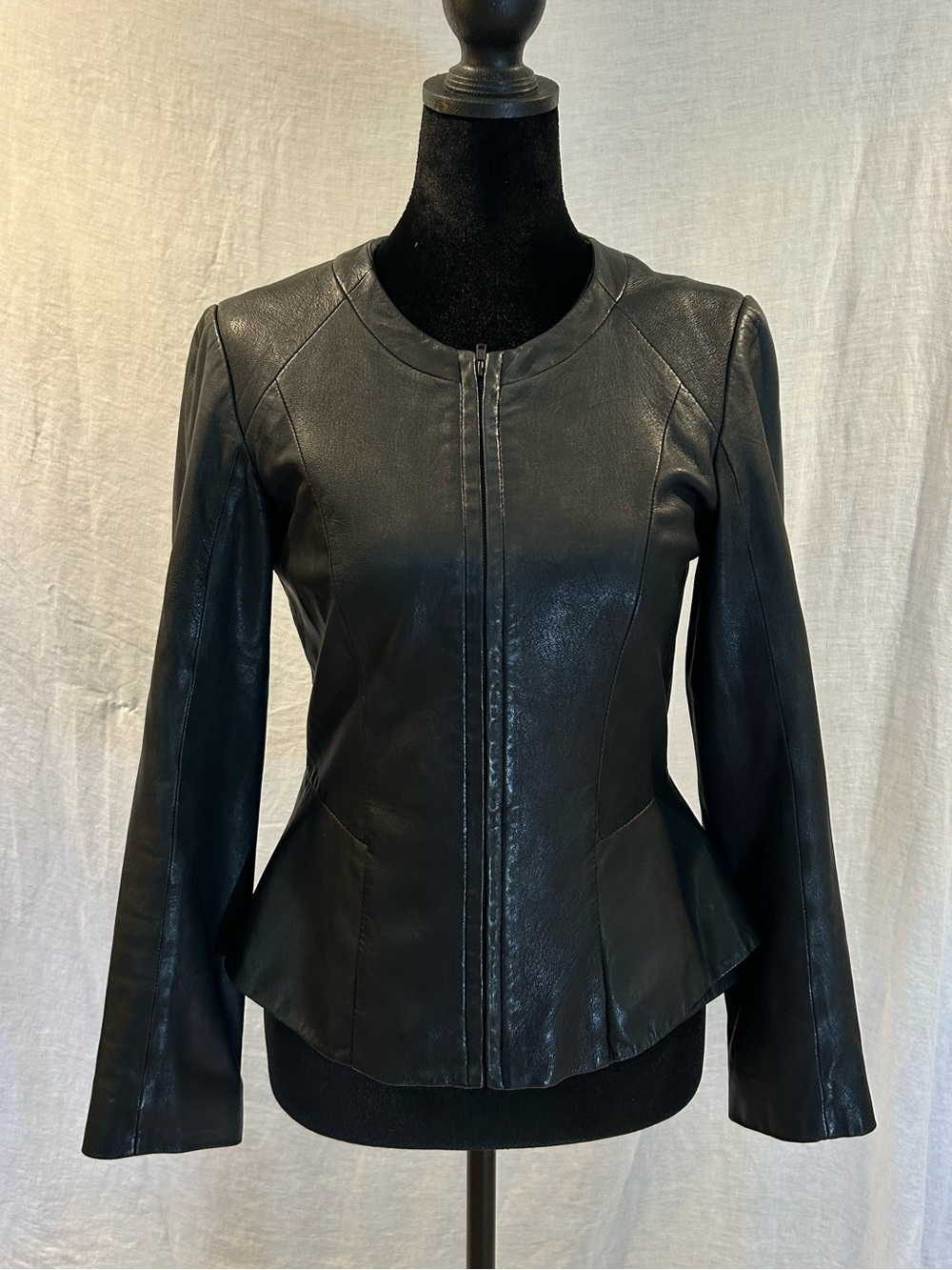 Theory Black Leather Jondi Peplum Women's Zip-Front Jacket size 2